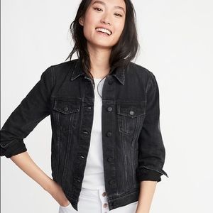 Old Navy Distressed Black Denim Jean Jacket
